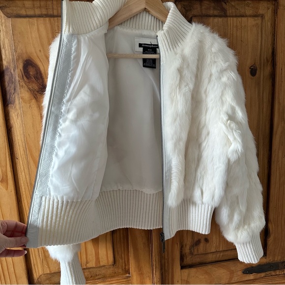 Vintage 90's Y2K Atmosphere Soft Rabbit Fur Bomber Jacket with Pockets - Medium - Picture 7 of 13